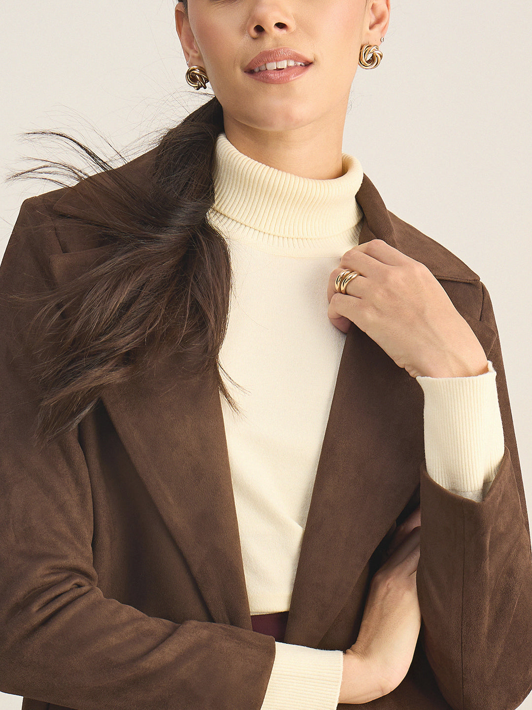 Coffee Brown Suede Long Coat