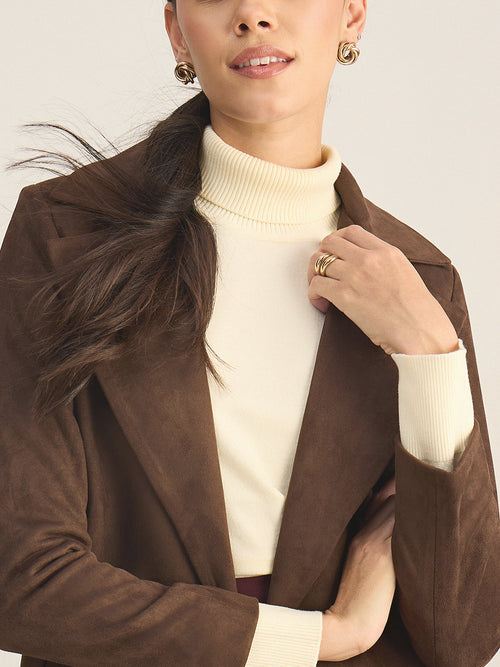 Coffee Brown Suede Long Coat