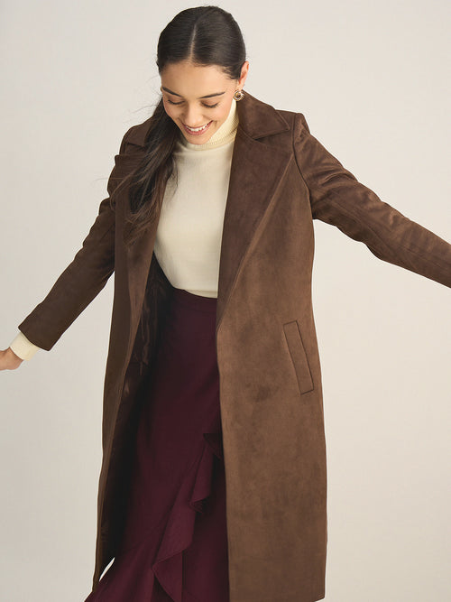Coffee Brown Suede Long Coat