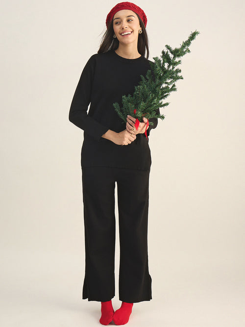 Black Raglan Sleeve Sweater Co-Ord