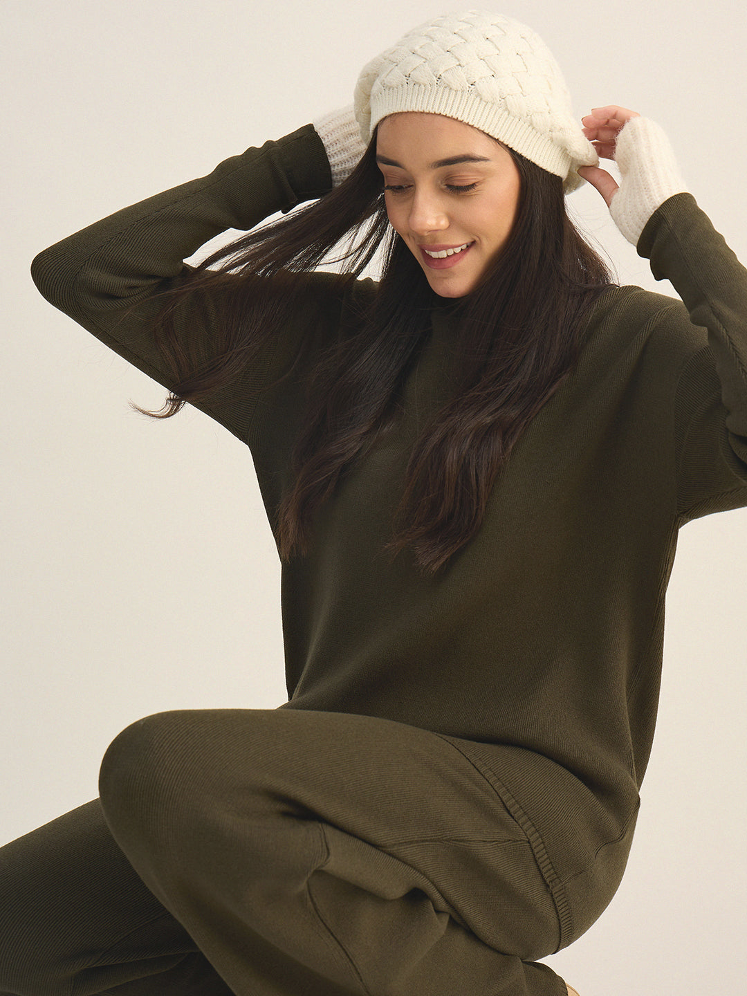 Olive Turtle Neck Knitted Co-Ord