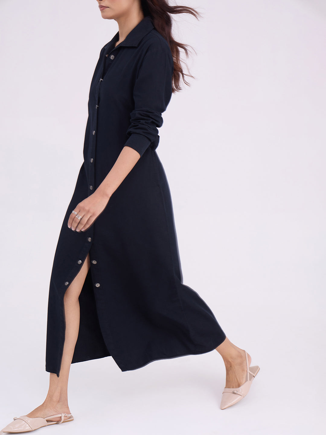 Black Denim Maxi Shirt Dress