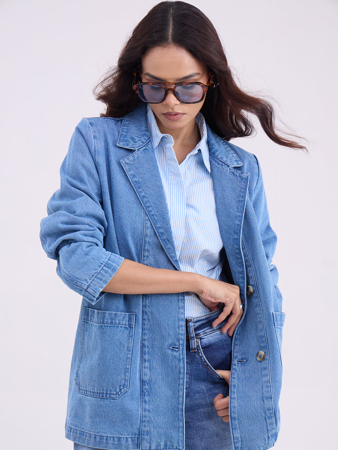 Mid Blue Denim Blazer