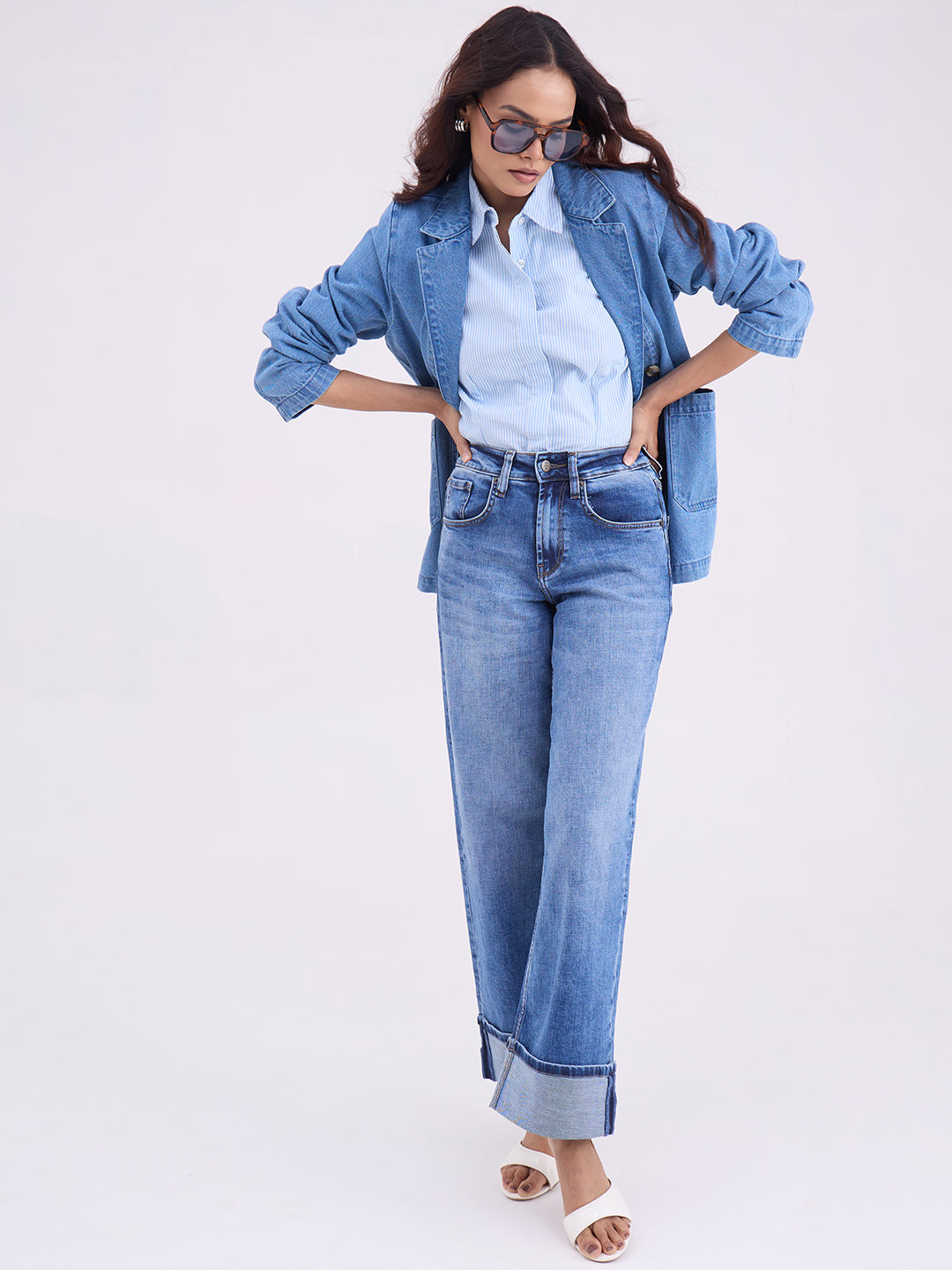 Mid Blue Oversized Denim Blazer