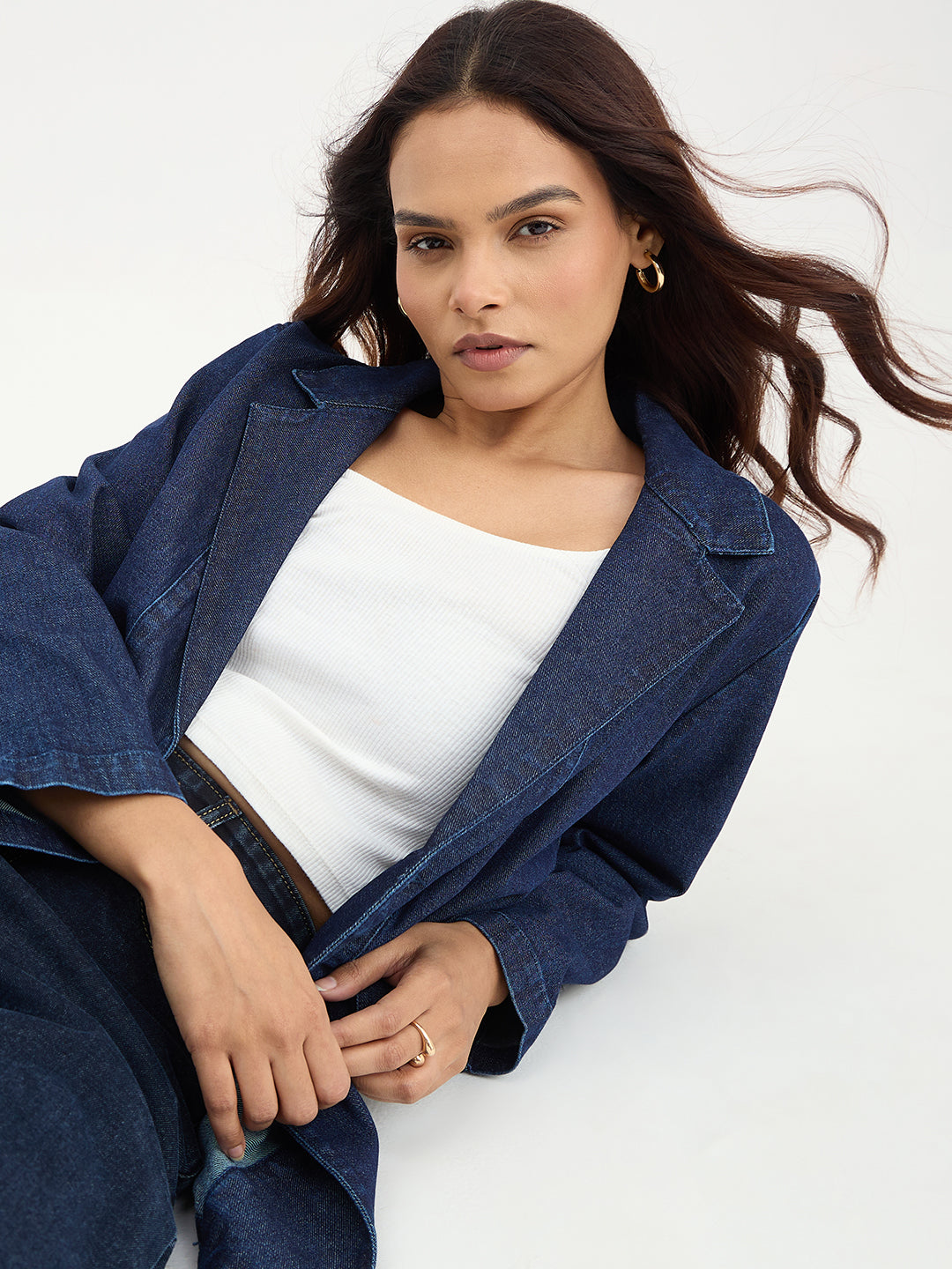 Navy Blue Oversized Denim Blazer