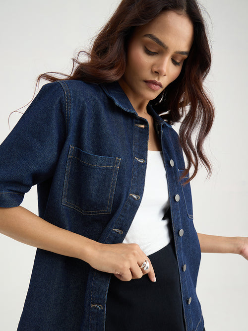 Dark Blue Denim Half Sleeves Shirt