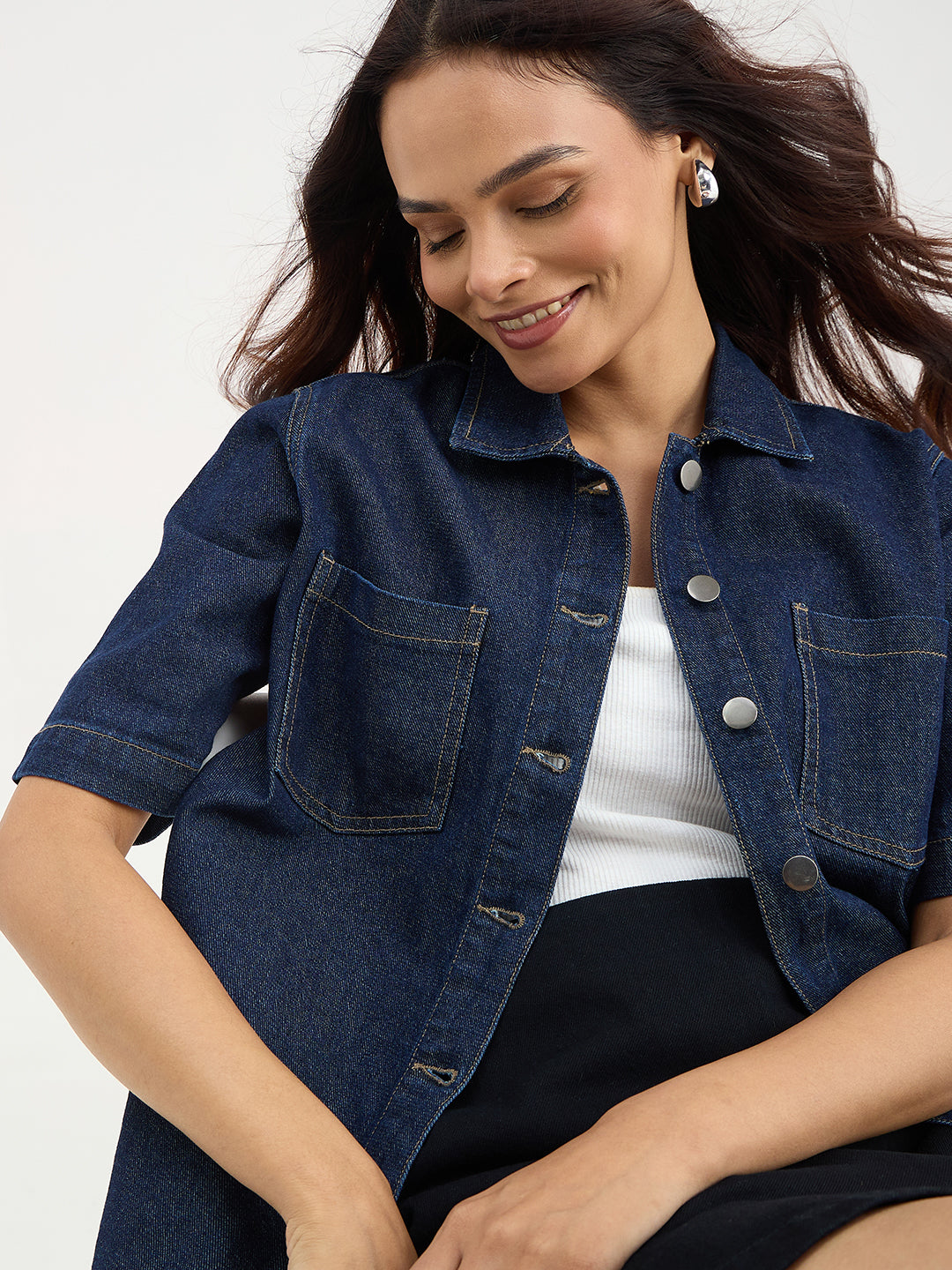 Dark Blue Denim Half Sleeves Shirt