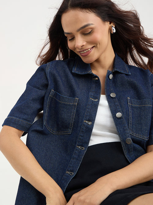 Dark Blue Denim Half Sleeves Shirt