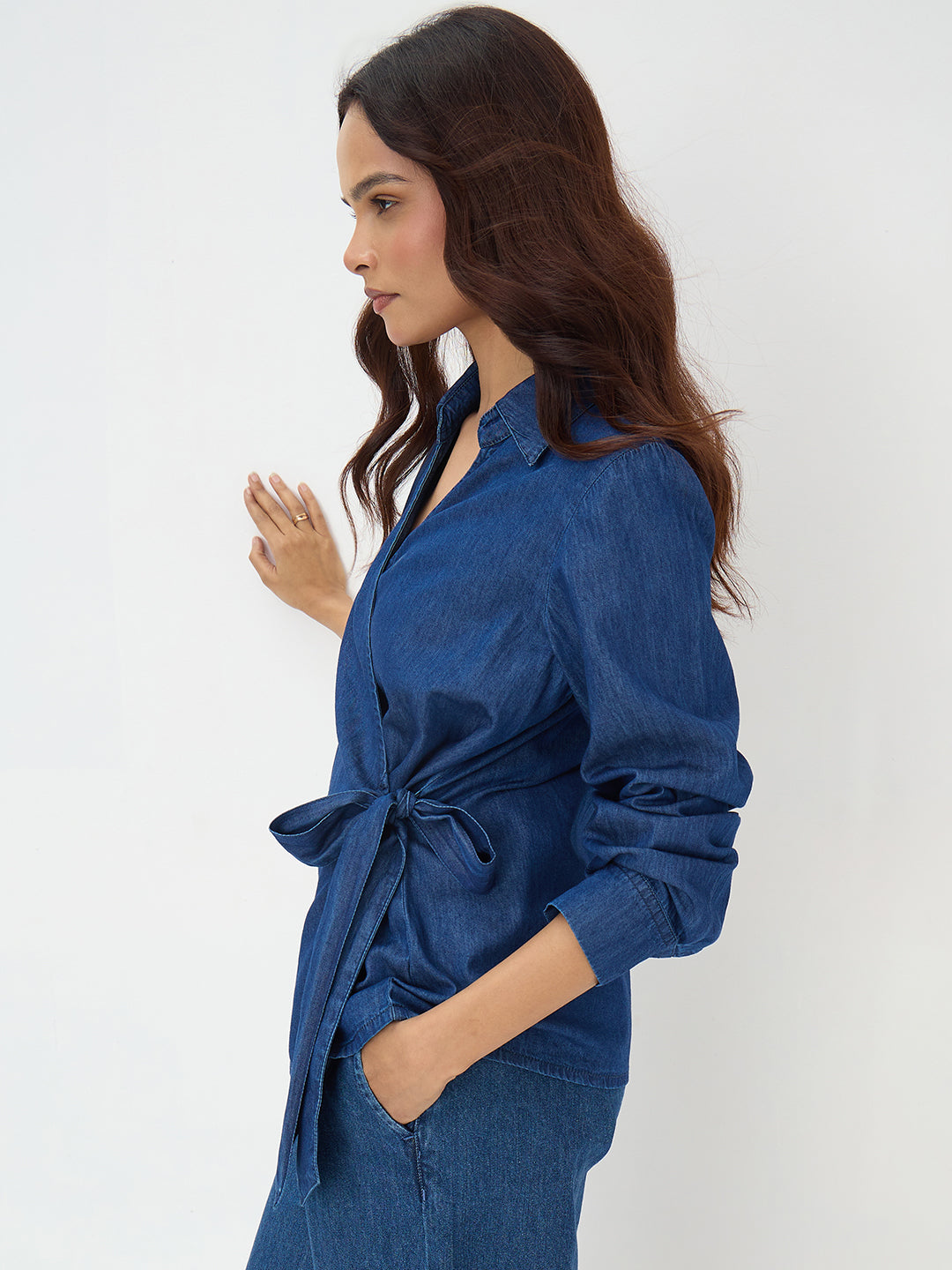 Navy Blue Denim Wrap Top
