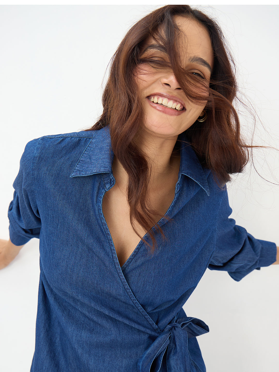 Navy Blue Denim Wrap Top