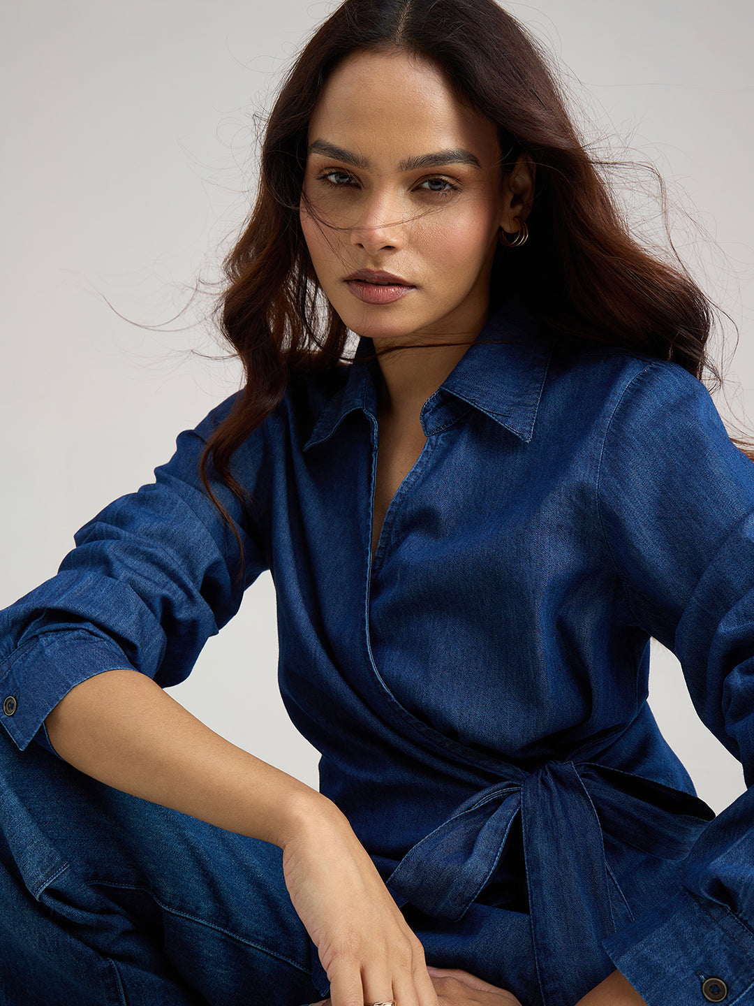 Navy Blue Denim Wrap Top