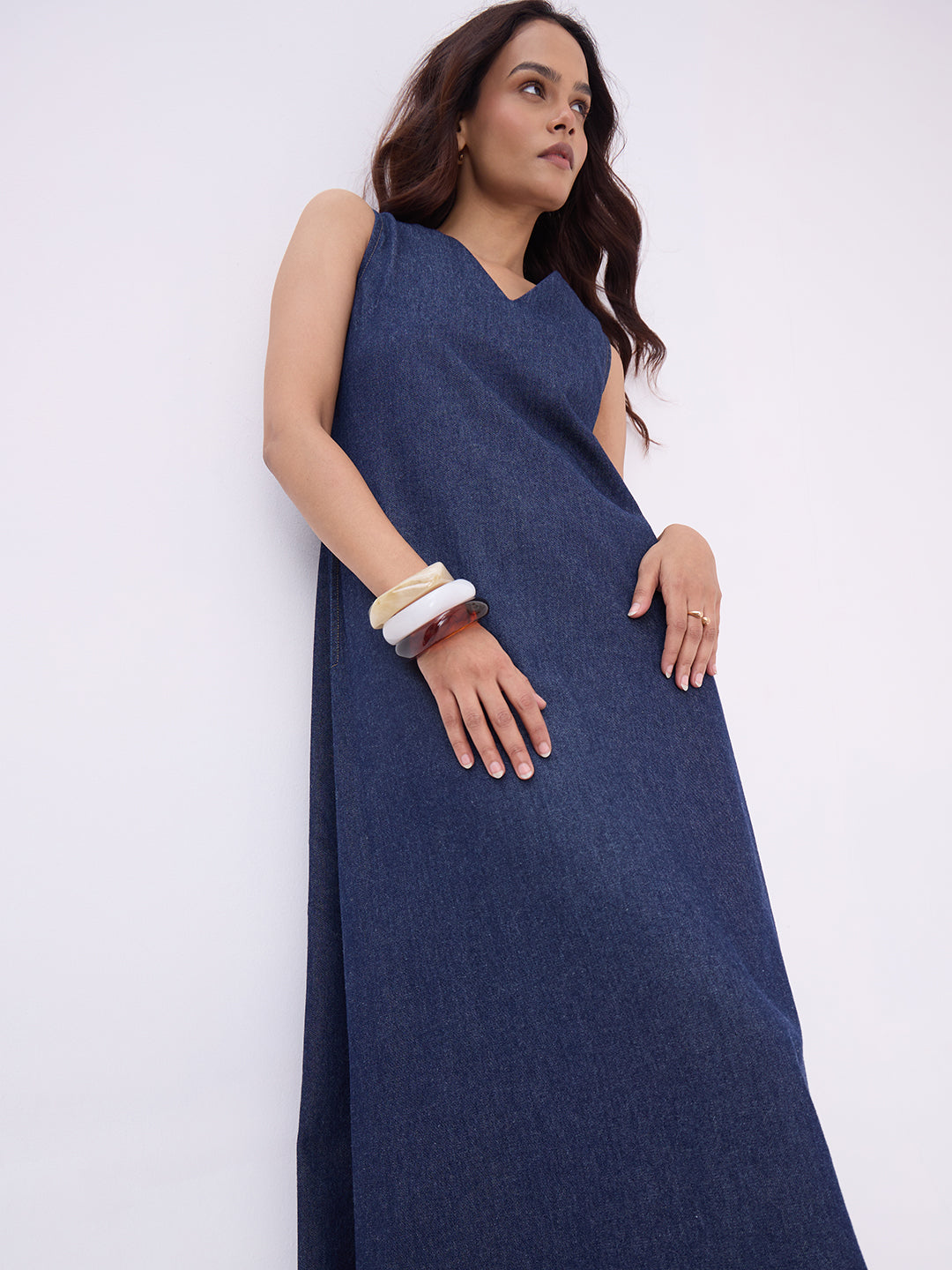 Navy Blue Denim Maxi Dress