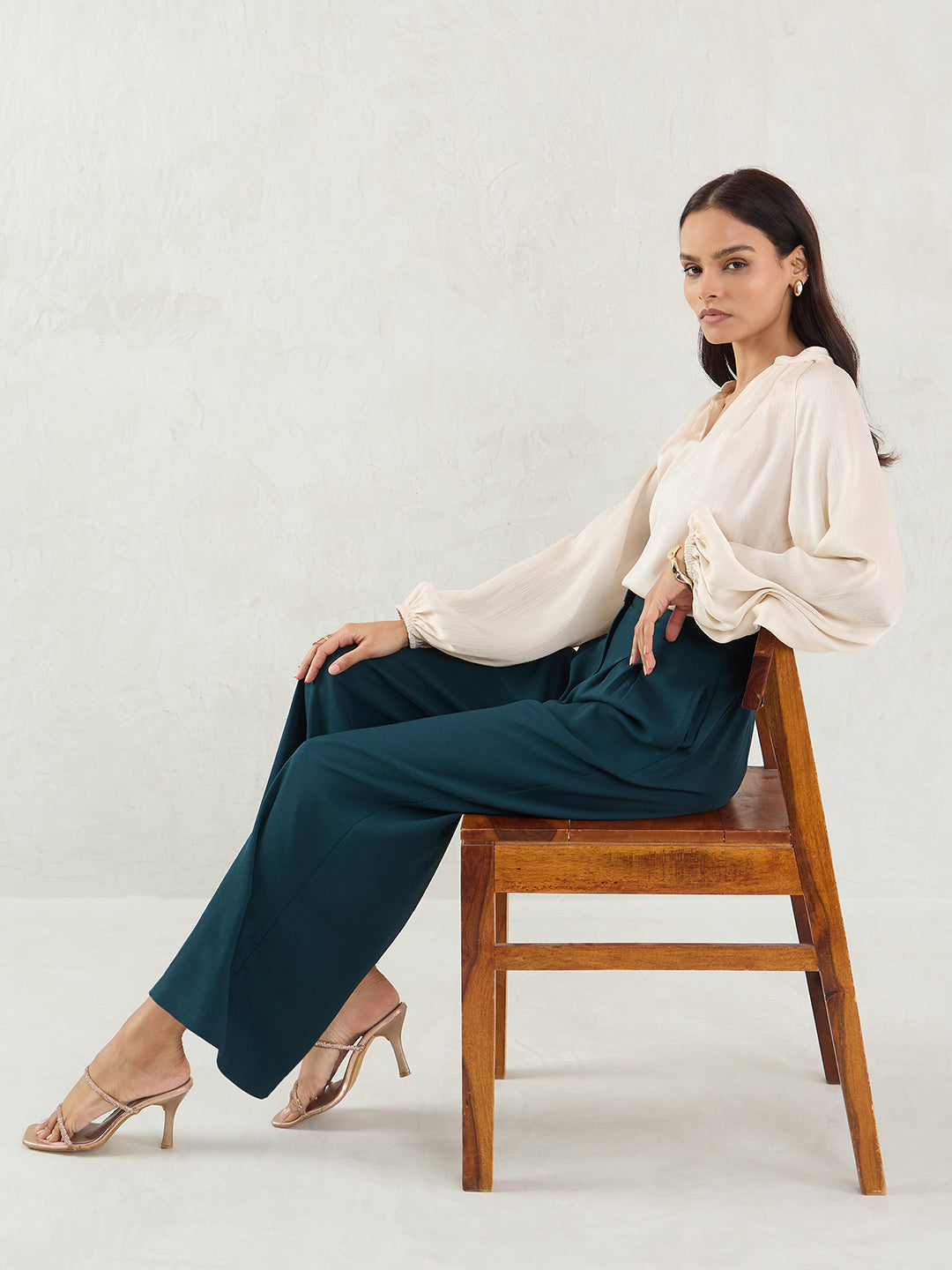 Green Pleat Detail Wide-leg Pants