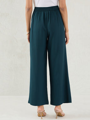 Green Pleat Detail Wide-leg Pants