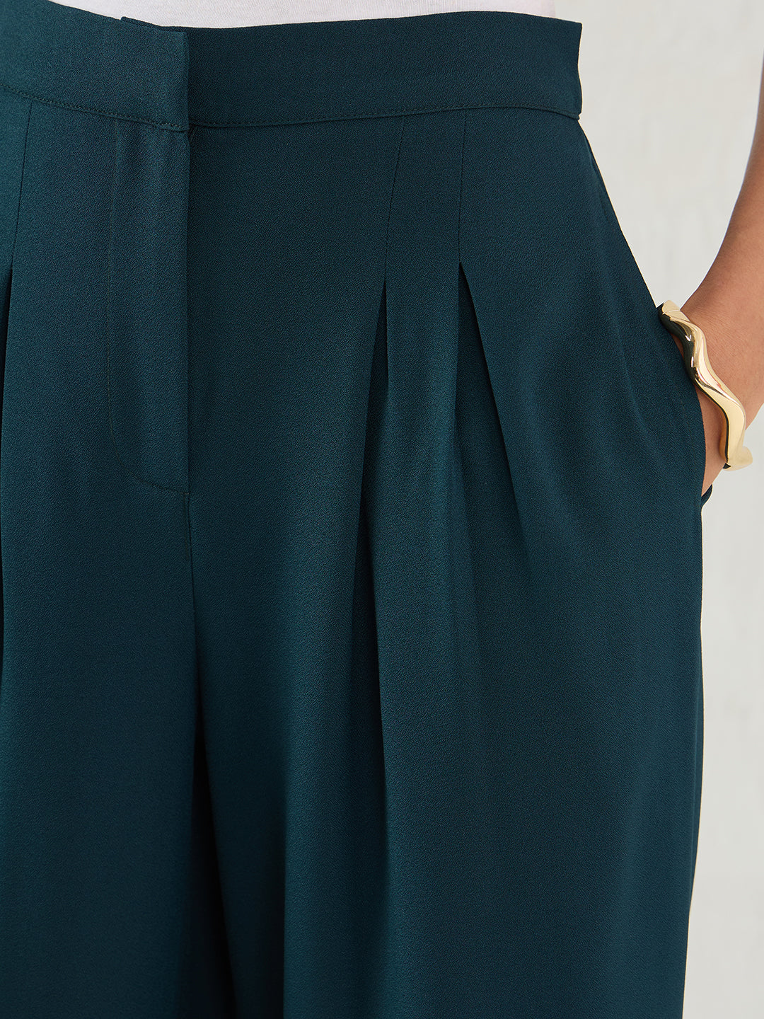 Green Pleat Detail Wide-leg Pants