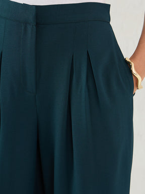 Green Pleat Detail Wide-leg Pants