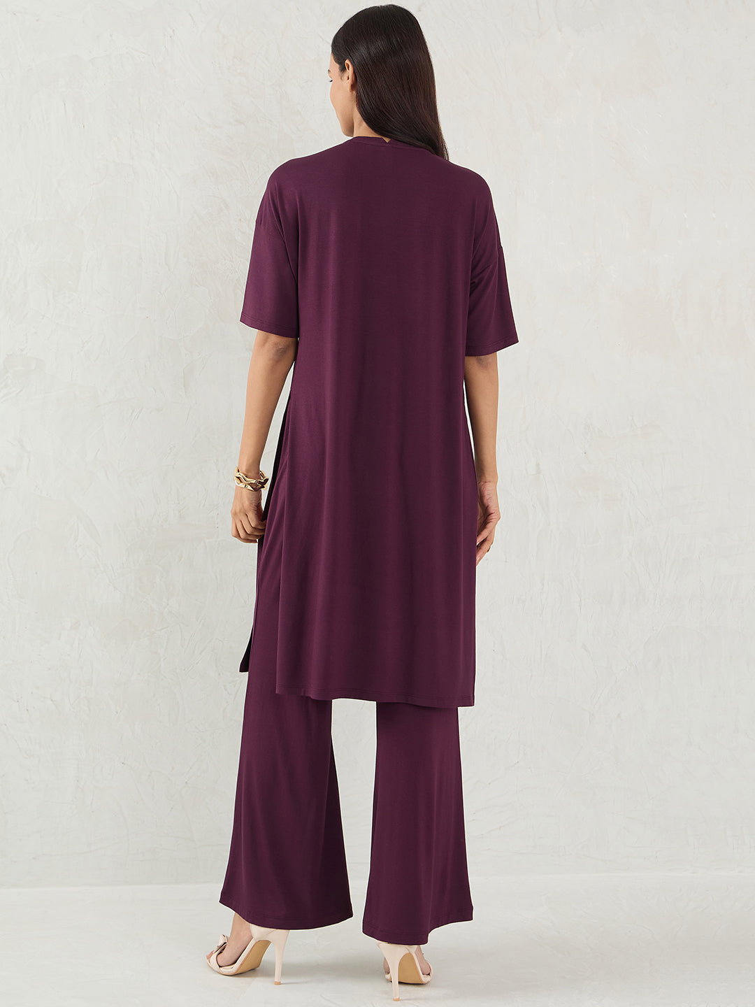 Bamboo Wine Knit Slit Detail Top