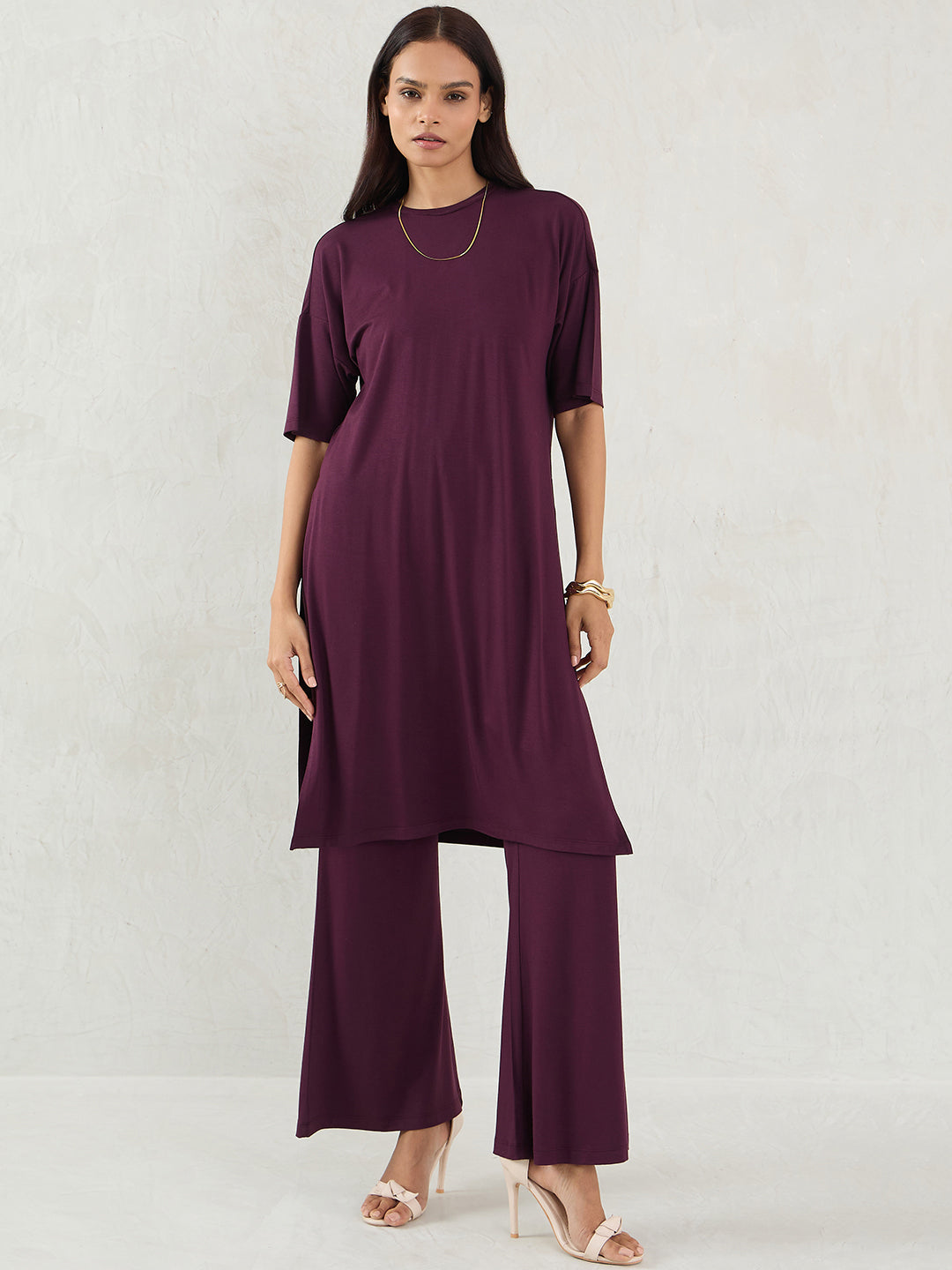 Bamboo Wine Knit Slit Detail Top
