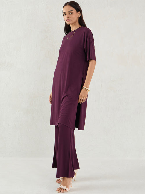 Bamboo Wine Knit Slit Detail Top