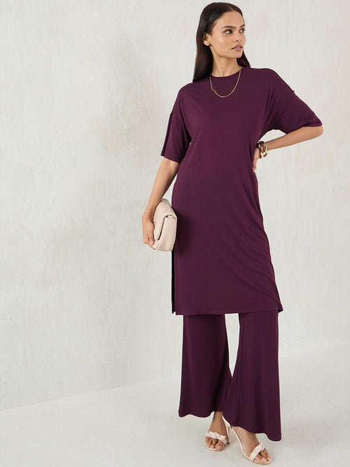 Bamboo Wine Knit Slit Detail Top