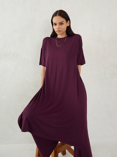 Bamboo Wine Knit Slit Detail Top