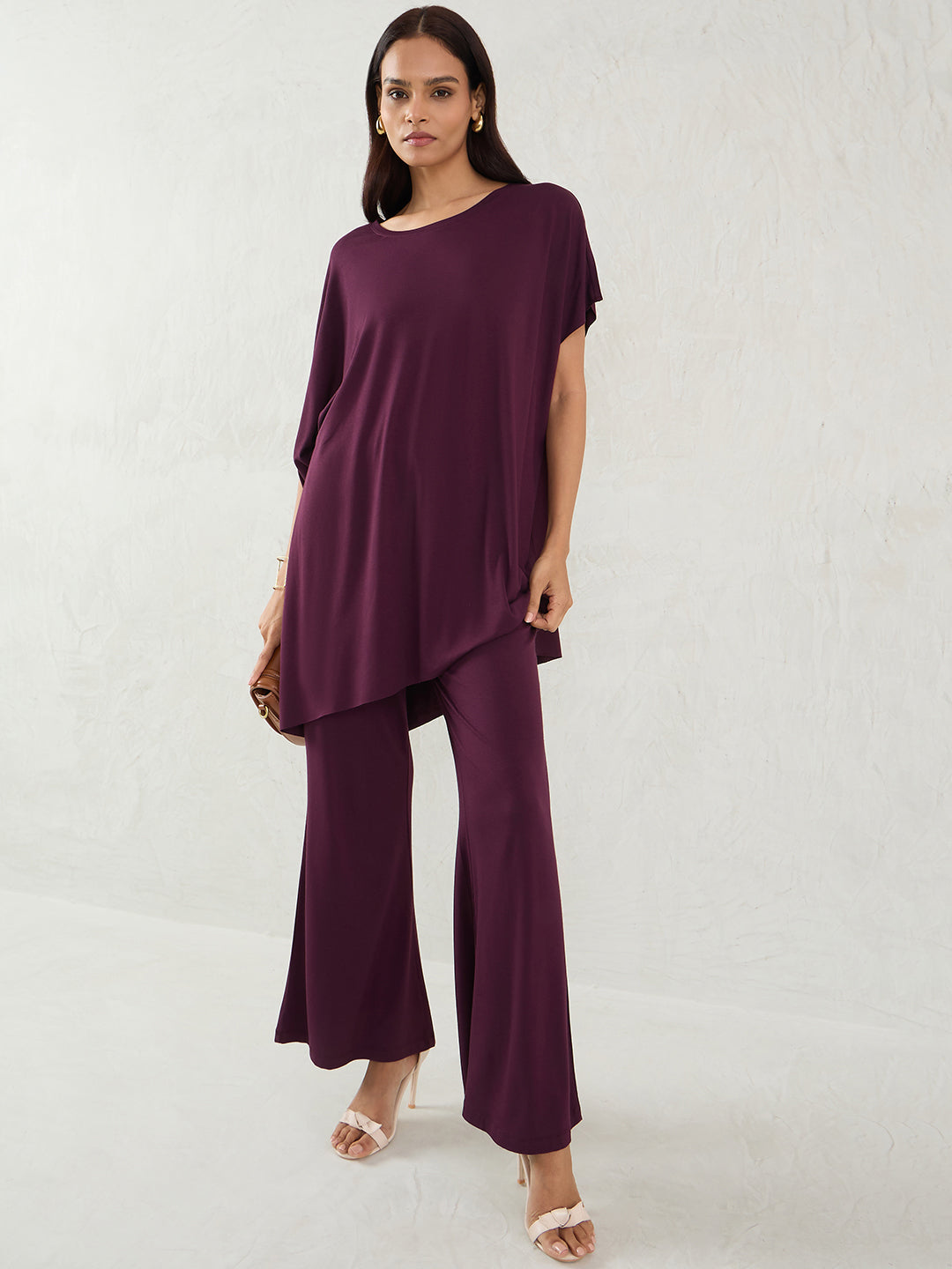 Bamboo Wine Knit Flared Pants