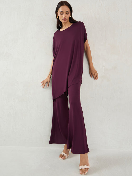 Bamboo Wine Knit Flared Pants