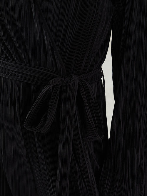 Black Plisse Wrap Jumpsuit