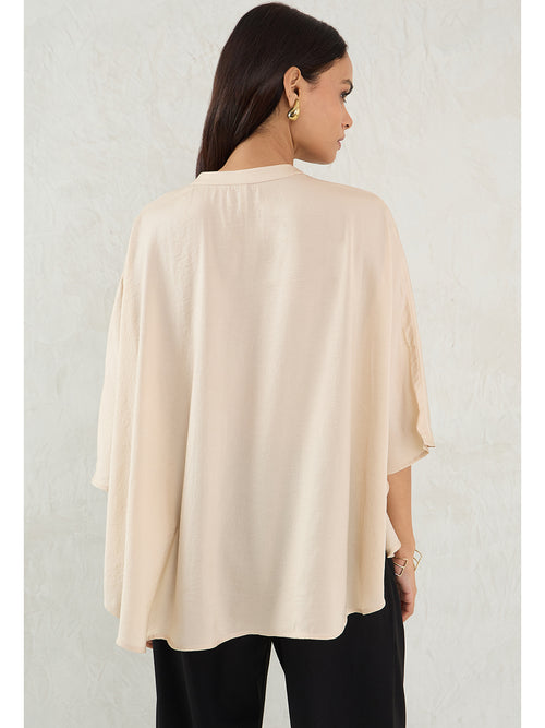 Beige Satin Oversized Shirt