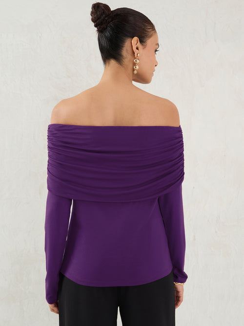 Bamboo Deep Purple Knit Off Shoulder Top