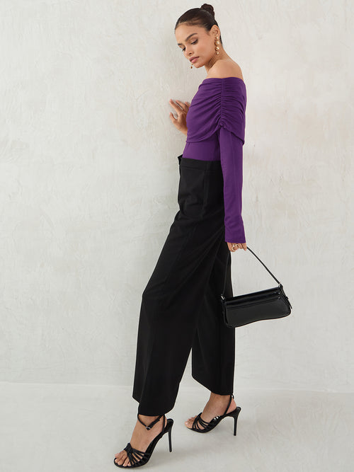 Bamboo Deep Purple Knit Off Shoulder Top
