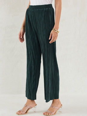 Green Plisse Straight Pant