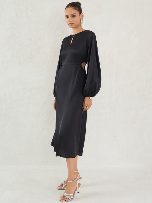 Black Side Cutout Detail Midi Dress