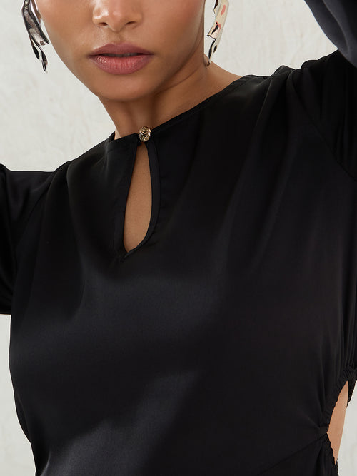Black Side Cutout Detail Midi Dress