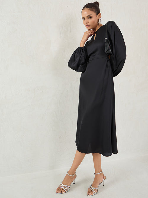 Black Side Cutout Detail Midi Dress