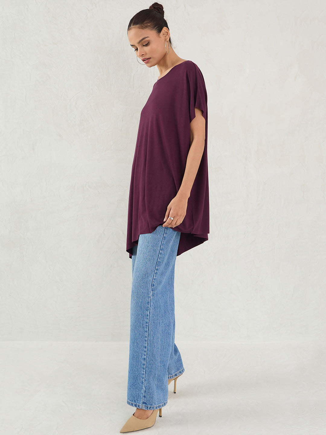 Bamboo Wine Knit Oversize Asymmetrical Top