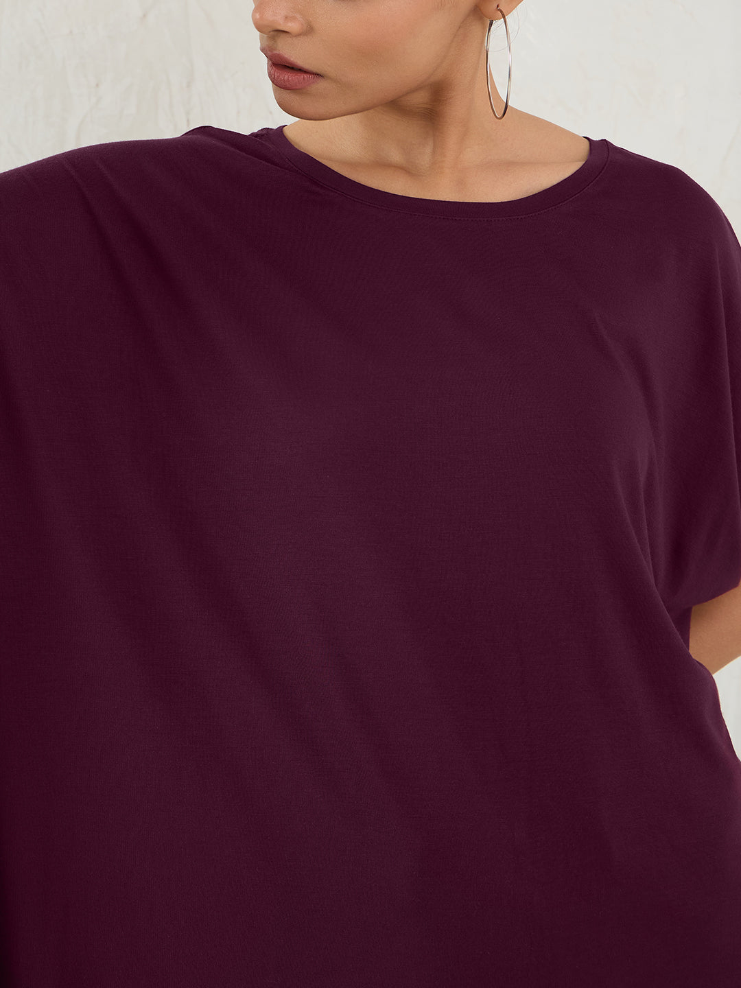 Bamboo Wine Knit Oversize Asymmetrical Top