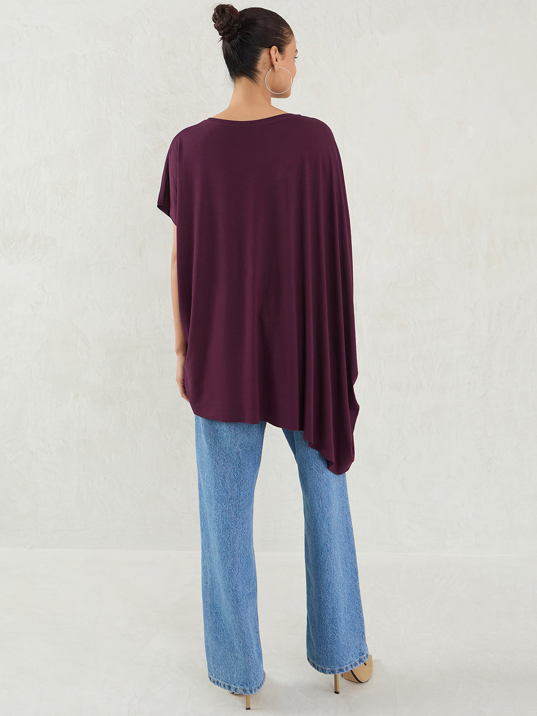 Bamboo Wine Knit Oversize Asymmetrical Top