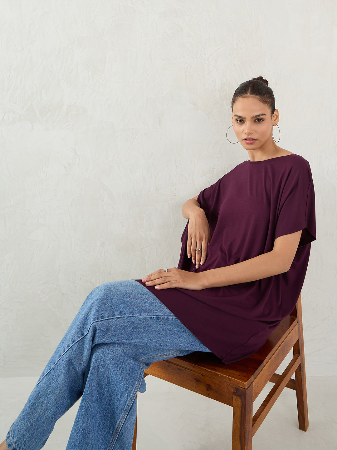 Bamboo Wine Knit Oversize Asymmetrical Top