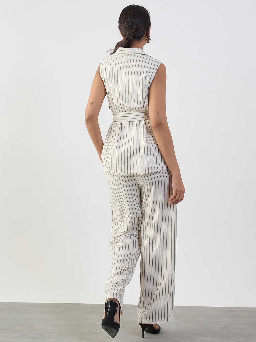 Oatmeal Stripe Cotton Linen Wrap Co-Ord Set