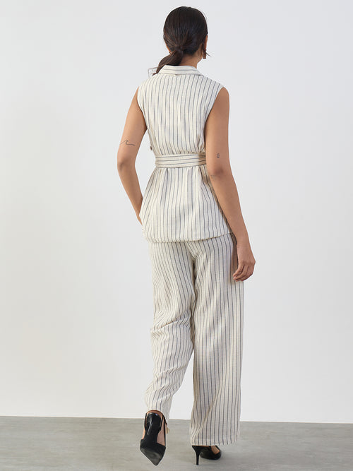 Oatmeal Stripe Cotton Linen Wrap Co-Ord Set