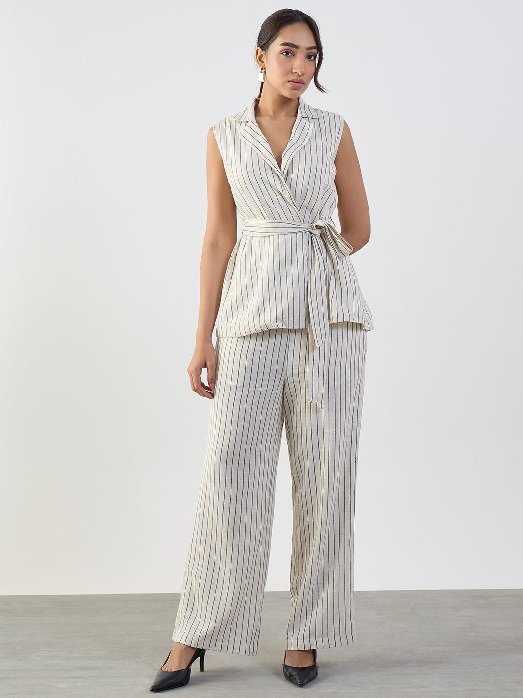 Oatmeal Stripe Cotton Linen Wrap Co-Ord Set