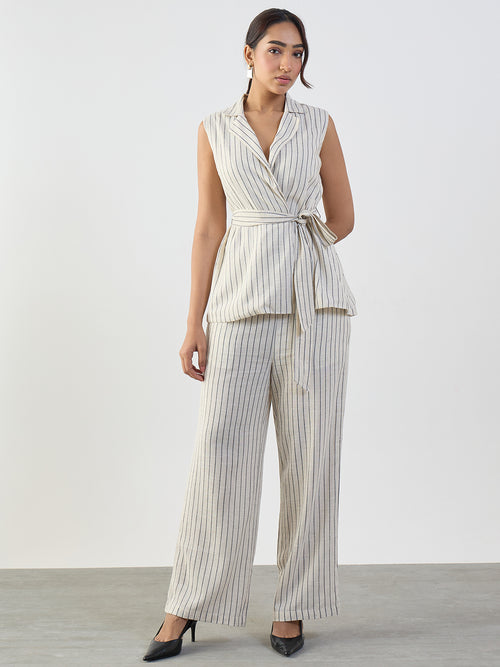 Oatmeal Stripe Cotton Linen Wrap Co-Ord Set