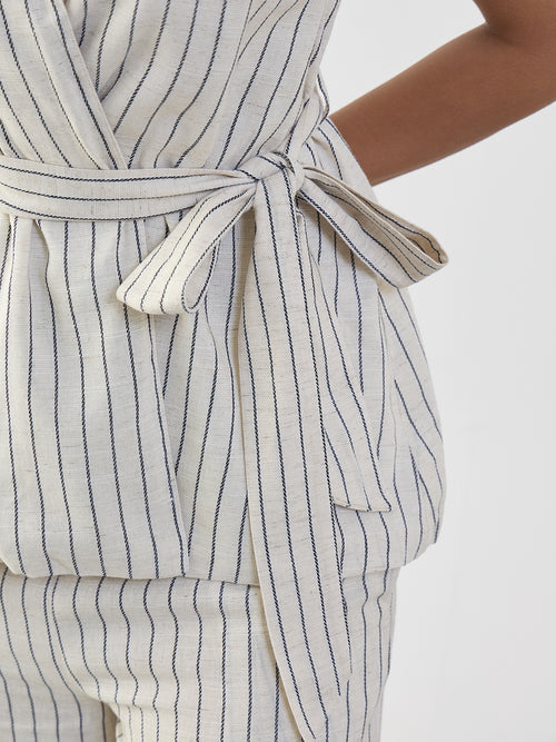 Oatmeal Stripe Cotton Linen Wrap Co-Ord Set
