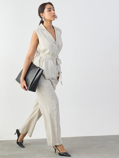 Oatmeal Stripe Cotton Linen Wrap Co-Ord Set