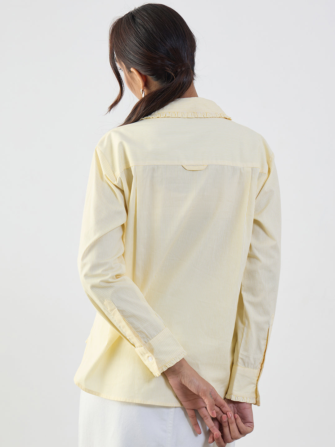 Yellow Cotton Stripe Frill Detail Shirt