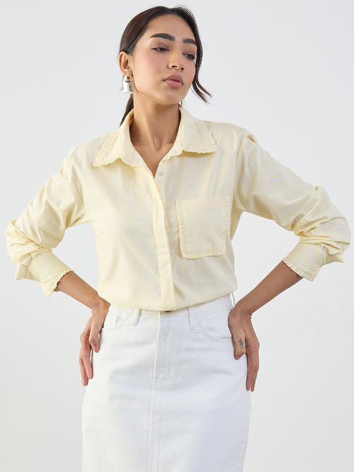 Yellow Cotton Stripe Frill Detail Shirt