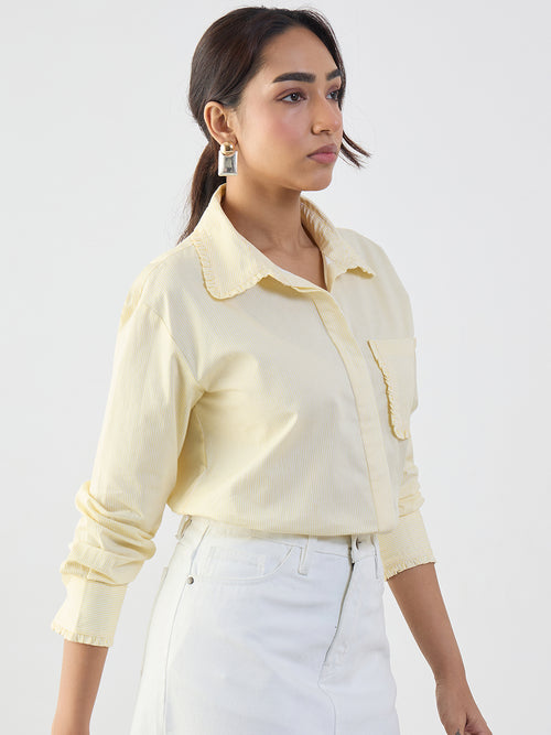 Yellow Cotton Stripe Frill Detail Shirt