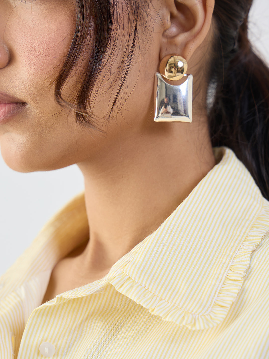 Yellow Cotton Stripe Frill Detail Shirt