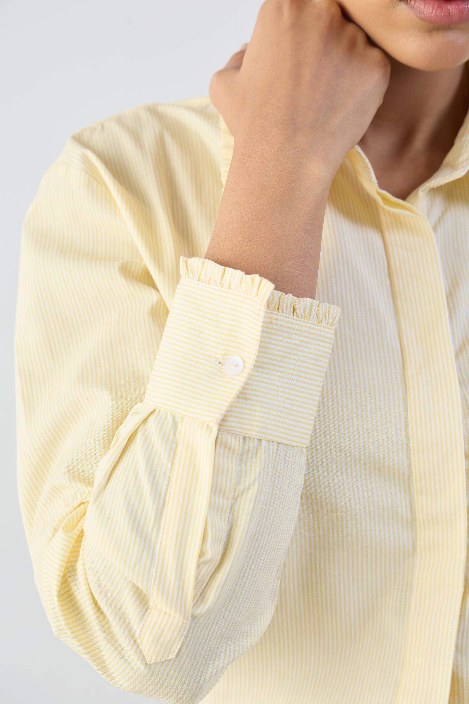 Yellow Cotton Stripe Frill Detail Shirt